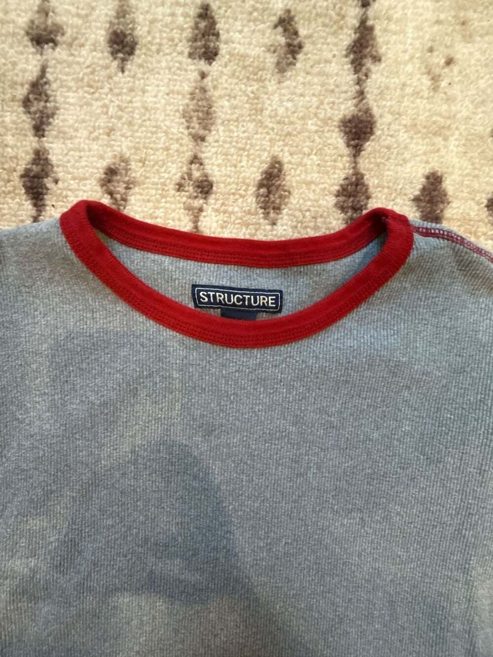 Vintage Structure Ribbed Ringer T-Shirt Gray Red Contrast Stitching - Picture 3 of 6